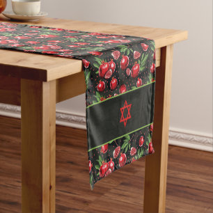 Pomegranates on Black Jewish Rosh Hashanah Star Short Table Runner