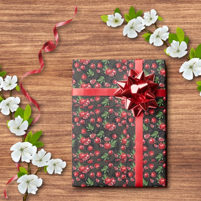 Pomegranates on Black Jewish Rosh Hashanah Wrapping Paper (Creator Uploaded)