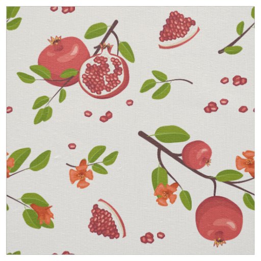 Pomegranates on White Cotton Linen or Polyester Fabric