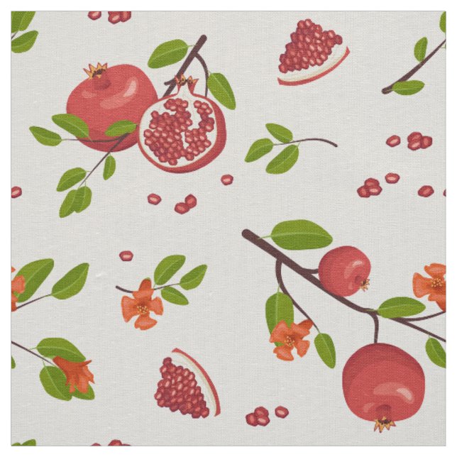 Pomegranates on White Cotton Linen or Polyester Fabric (Swatch)
