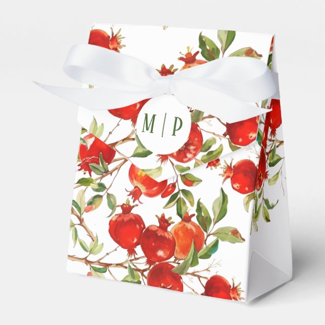 Pomegranates watercolor theme Bright colors Favor Boxes (Front Side)