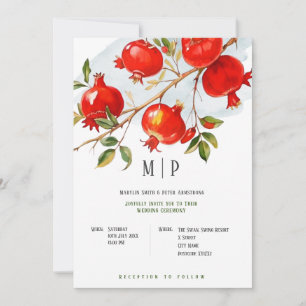 Pomegranates watercolor theme Bright colors Invitation