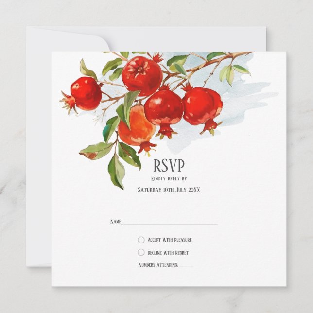 Pomegranates watercolor theme Bright colors Invitation (Front)
