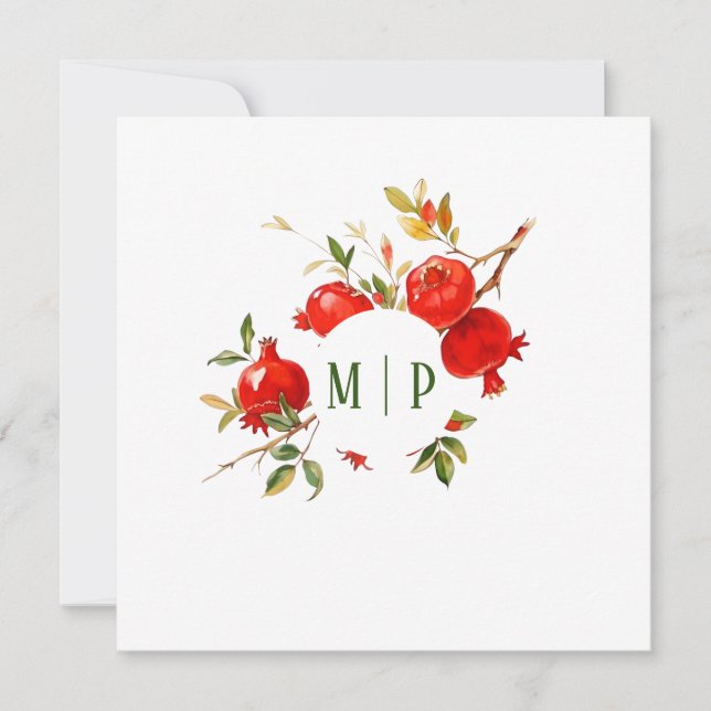 Pomegranates watercolor theme Bright colors Invitation (Front)