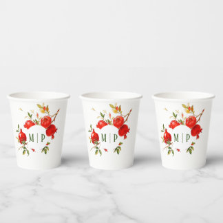 Pomegranates watercolor theme Bright colors Paper Cups
