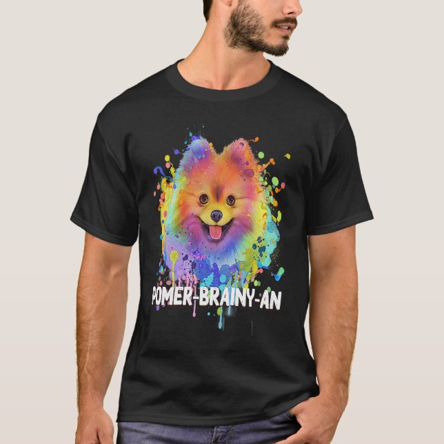 Pomer Brainyan  Pomeranian Humor Pom Pom Animal Pu T-Shirt (Front)
