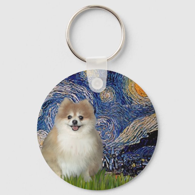Pomeranian 1 - Starry Night Keychain (Front)