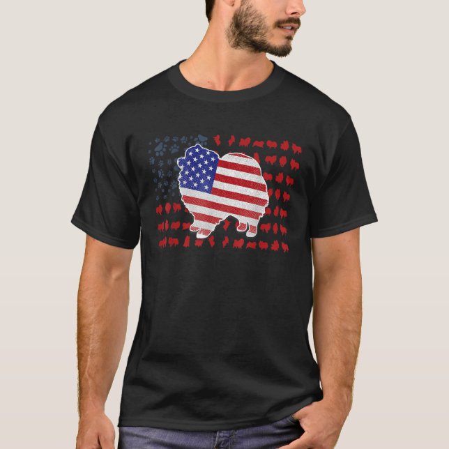 Pomeranian American Flag 4th Of July Gifts For Men T-Shirt (Front)
