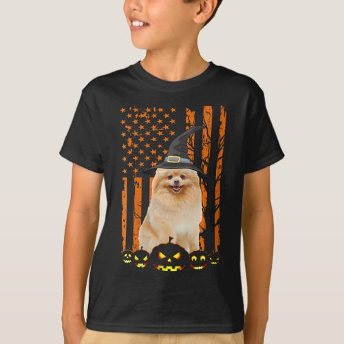 pomeranian american usa flag  halloween dog lover  T_Shirt