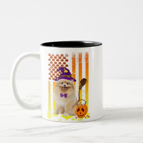pomeranian american usa flag  halloween dog lover  Two_Tone coffee mug