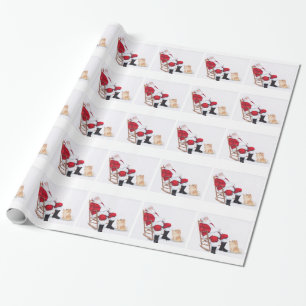 Pomeranian and Santa Dog Art Wrapping Paper