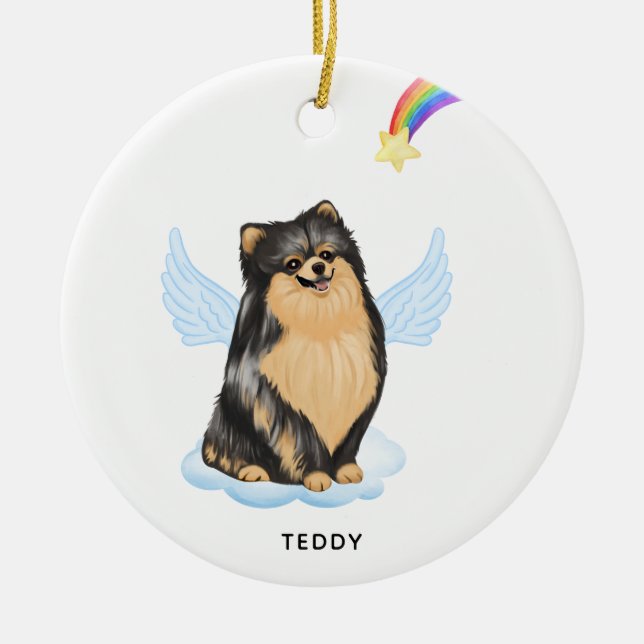 Pomeranian Angel Personalized Dog Pet Memorial  Ceramic Ornament (Front)
