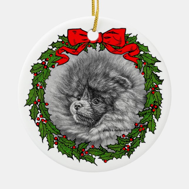 Pomeranian Art by Glenda S. Harlan Ceramic Ornament (Front)