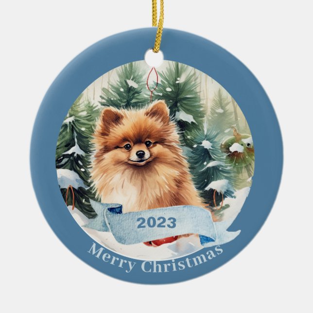  Pomeranian  Art  Dog Pet  Ceramic Ornament (Front)