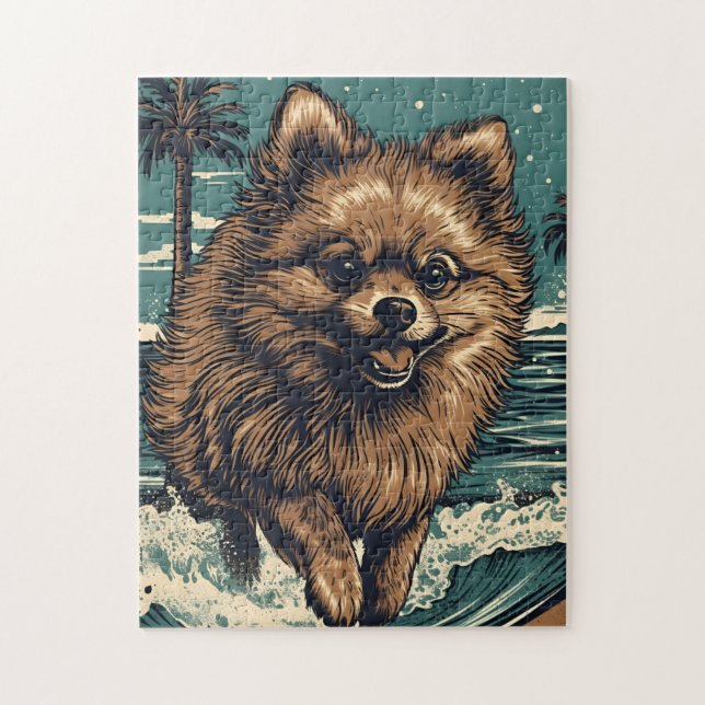 Pomeranian at the beach jigsaw puzzle (Vertical)