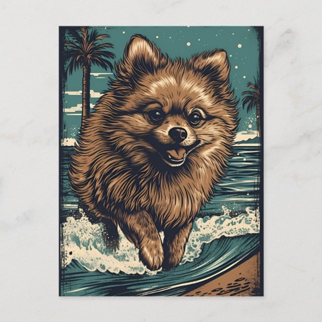 Pomeranian at the beach postcard (Front)