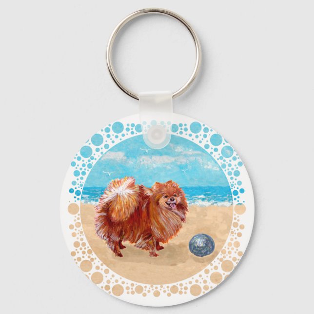 Pomeranian at the Seashore Keychain (Front)