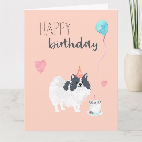 Pomeranian birthday card black and white