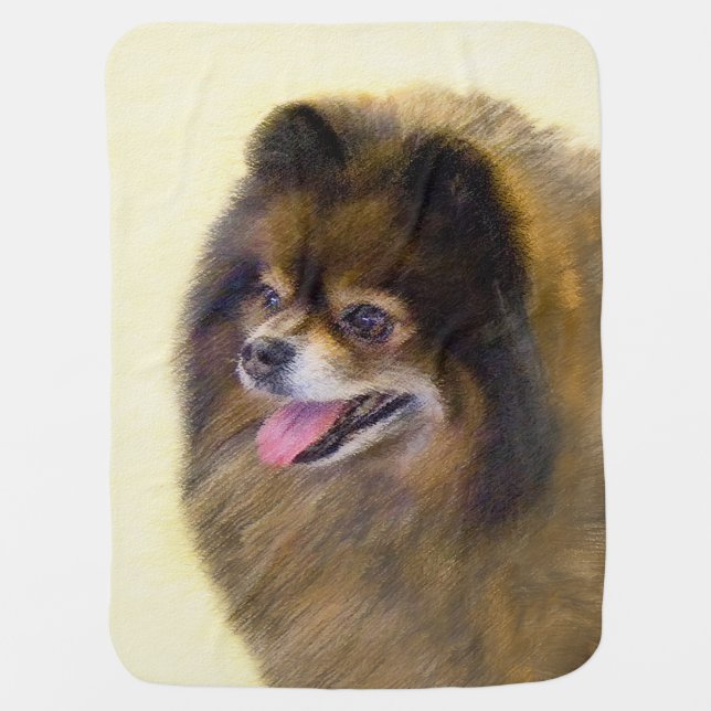 Pomeranian Black and Tan Painting Original Dog Art Baby Blanket (Front)