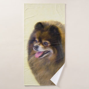 Pomeranian Black and Tan Painting Original Dog Art Bath Towel Set