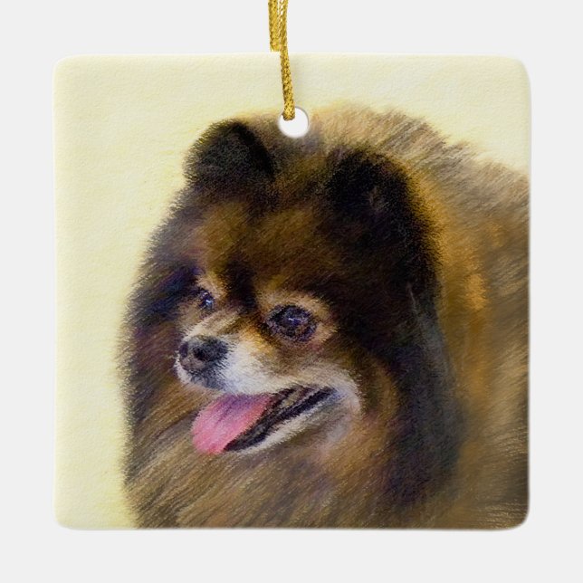 Pomeranian Black and Tan Painting Original Dog Art Ceramic Ornament (Front)
