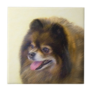 Pomeranian Black and Tan Painting Original Dog Art Ceramic Tile