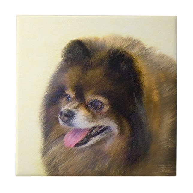 Pomeranian Black and Tan Painting Original Dog Art Ceramic Tile (Front)