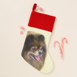 Pomeranian Black and Tan Painting Original Dog Art Christmas Stocking