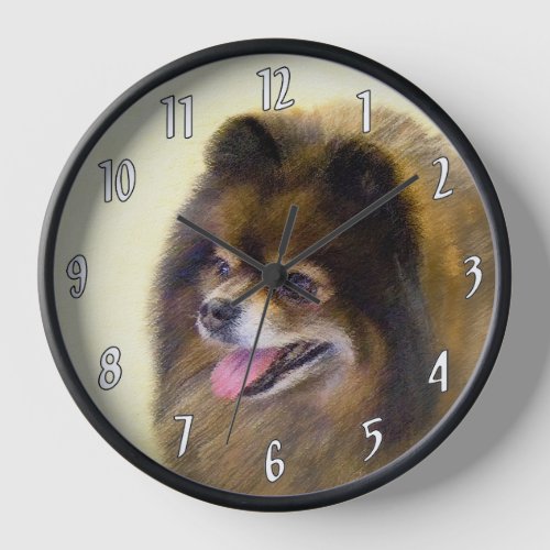 Pomeranian Black and Tan Painting Original Dog Art Clock
