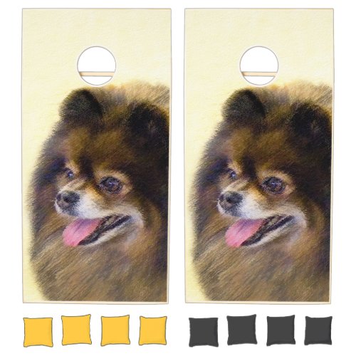 Pomeranian Black and Tan Painting Original Dog Art Cornhole Set