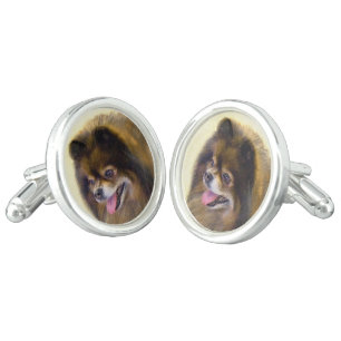 Pomeranian Black and Tan Painting Original Dog Art Cufflinks