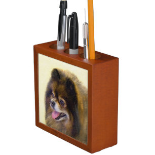 Pomeranian Black and Tan Painting Original Dog Art Desk Organizer