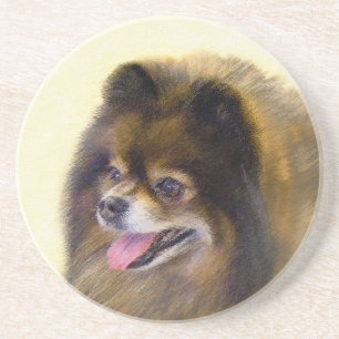 Pomeranian Black and Tan Painting Original Dog Art Drink Coaster