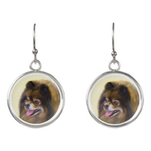 Pomeranian Black and Tan Painting Original Dog Art Earrings