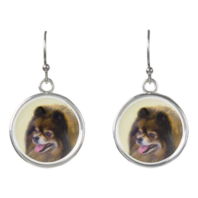 Pomeranian Black and Tan Painting Original Dog Art Earrings (Front)