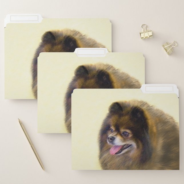 Pomeranian Black and Tan Painting Original Dog Art File Folder (Set)
