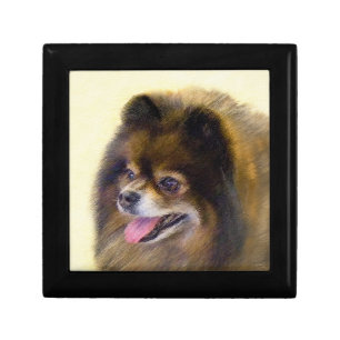 Pomeranian Black and Tan Painting Original Dog Art Gift Box