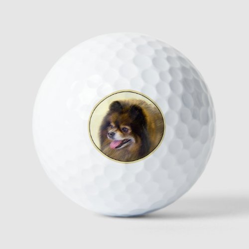 Pomeranian Black and Tan Painting Original Dog Art Golf Balls