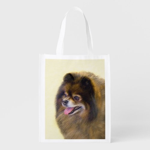 Pomeranian Black and Tan Painting Original Dog Art Grocery Bag