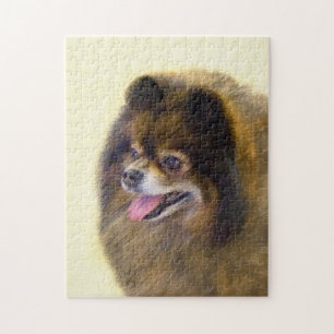 Pomeranian Black and Tan Painting Original Dog Art Jigsaw Puzzle