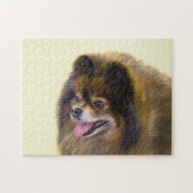 Pomeranian Black and Tan Painting Original Dog Art Jigsaw Puzzle (Horizontal)
