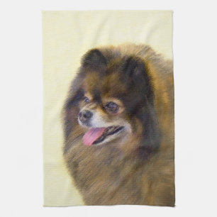 Pomeranian Black and Tan Painting Original Dog Art Kitchen Towel
