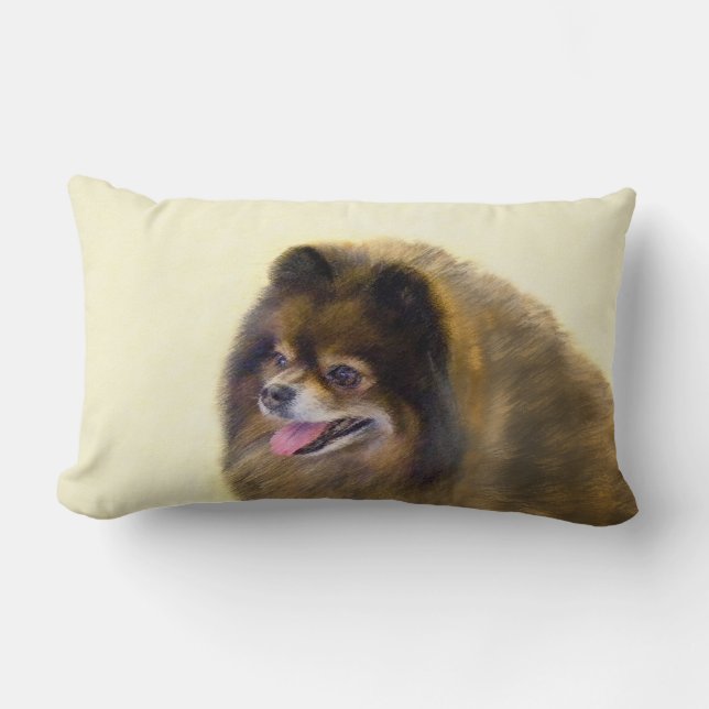 Pomeranian Black and Tan Painting Original Dog Art Lumbar Pillow (Front)