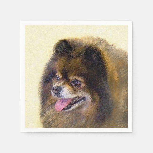 Pomeranian Black and Tan Painting Original Dog Art Napkins (Front)