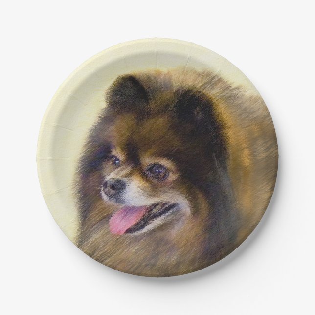 Pomeranian Black and Tan Painting Original Dog Art Paper Plates (Front)