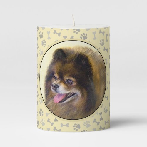 Pomeranian Black and Tan Painting Original Dog Art Pillar Candle