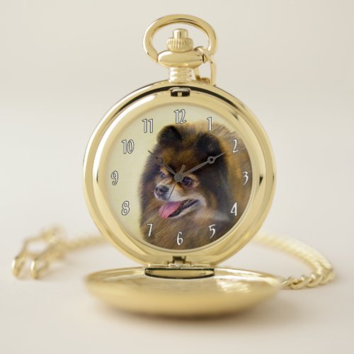 Pomeranian Black and Tan Painting Original Dog Art Pocket Watch