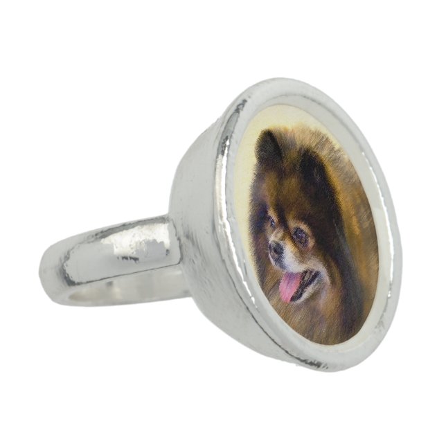 Pomeranian Black and Tan Painting Original Dog Art Ring (Side)