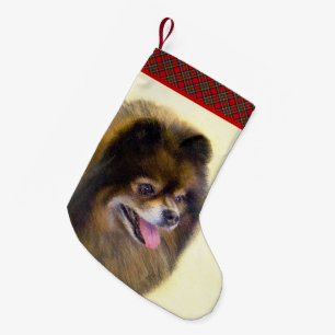 Pomeranian Black and Tan Painting Original Dog Art Small Christmas Stocking