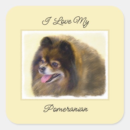 Pomeranian Black and Tan Painting Original Dog Art Square Sticker